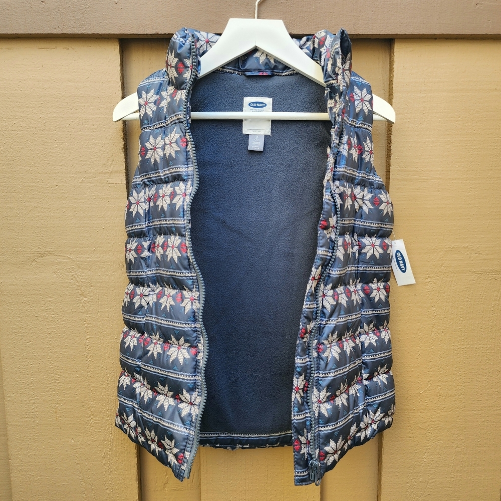 Old Navy Girls M(8) Vest Fair Isle Zip Frost Free Pockets Quilted Fleece-Lined